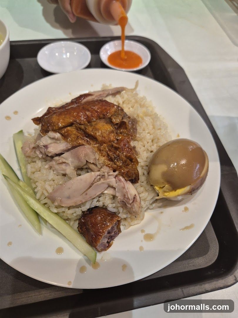 Food Plate with Chicken Rice and Sauce
