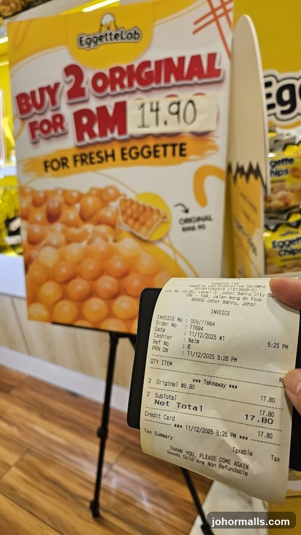 EggetteLab promotional display and receipt