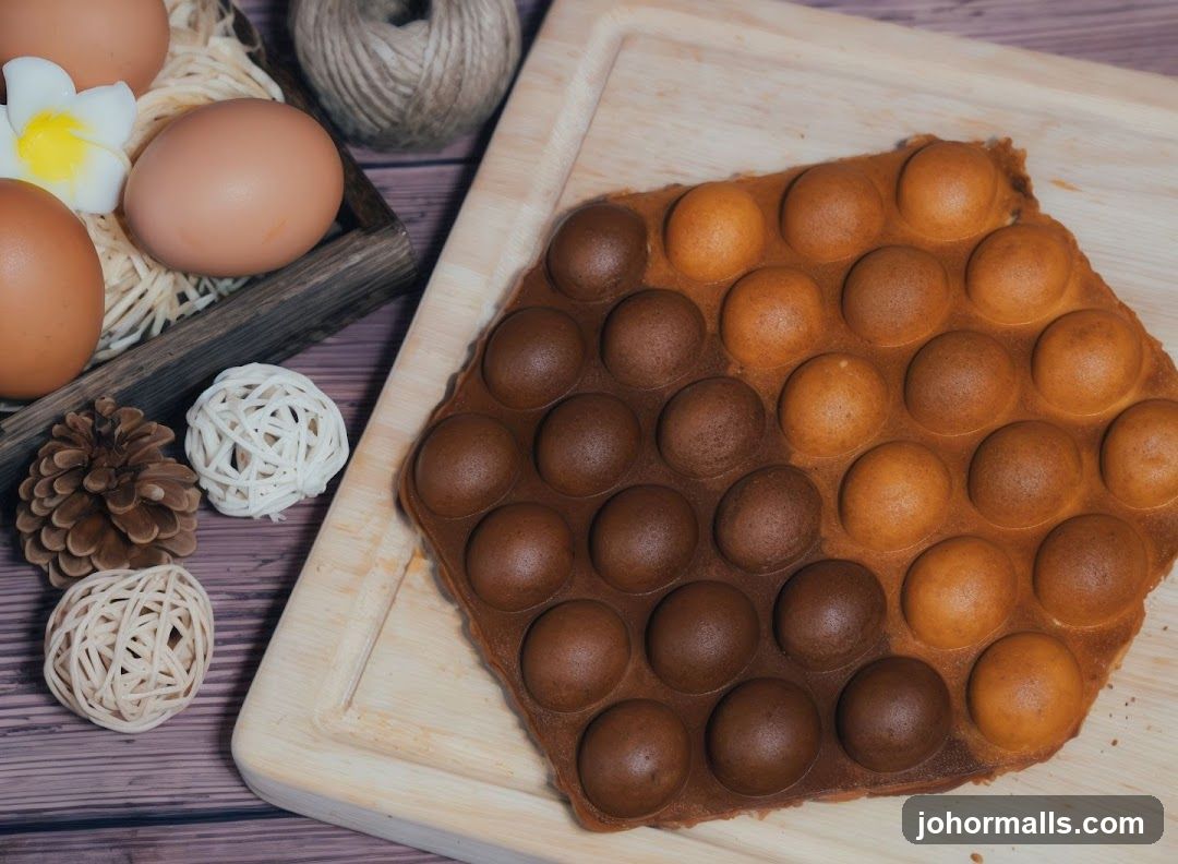 Baked Egg Waffle on Wooden Board