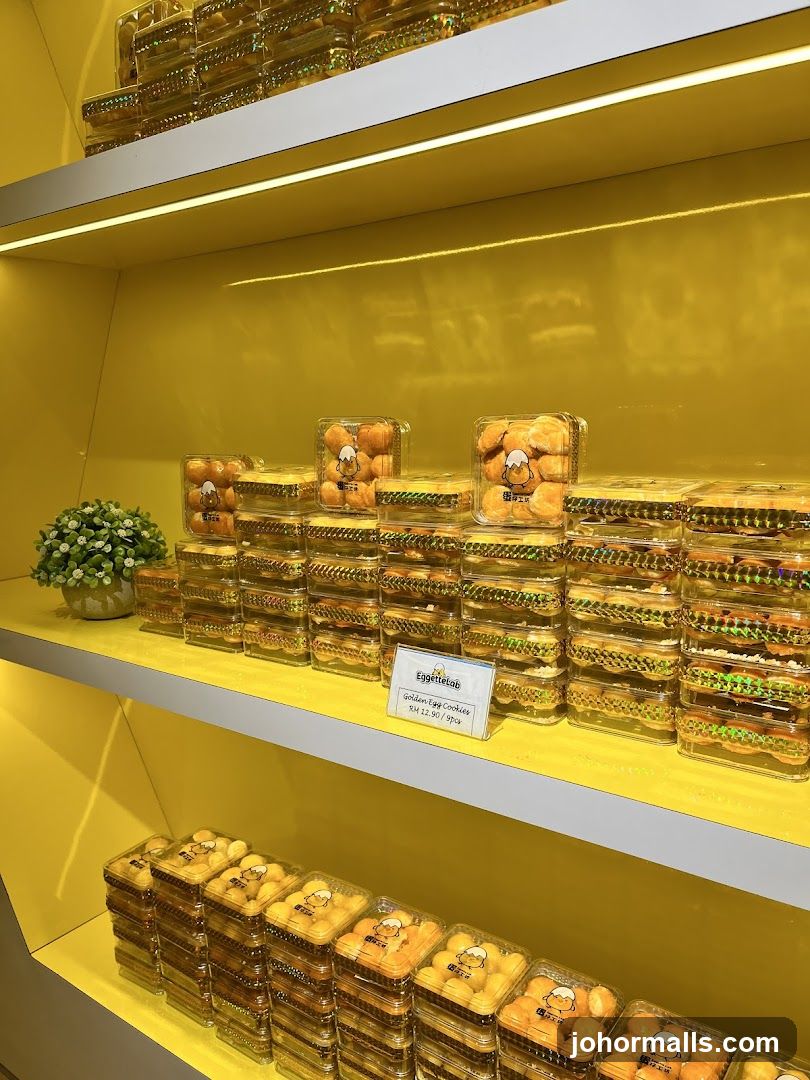 Yellow Display Shelf with Packaged Goods