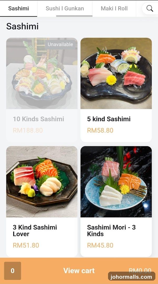 Sashimi Menu