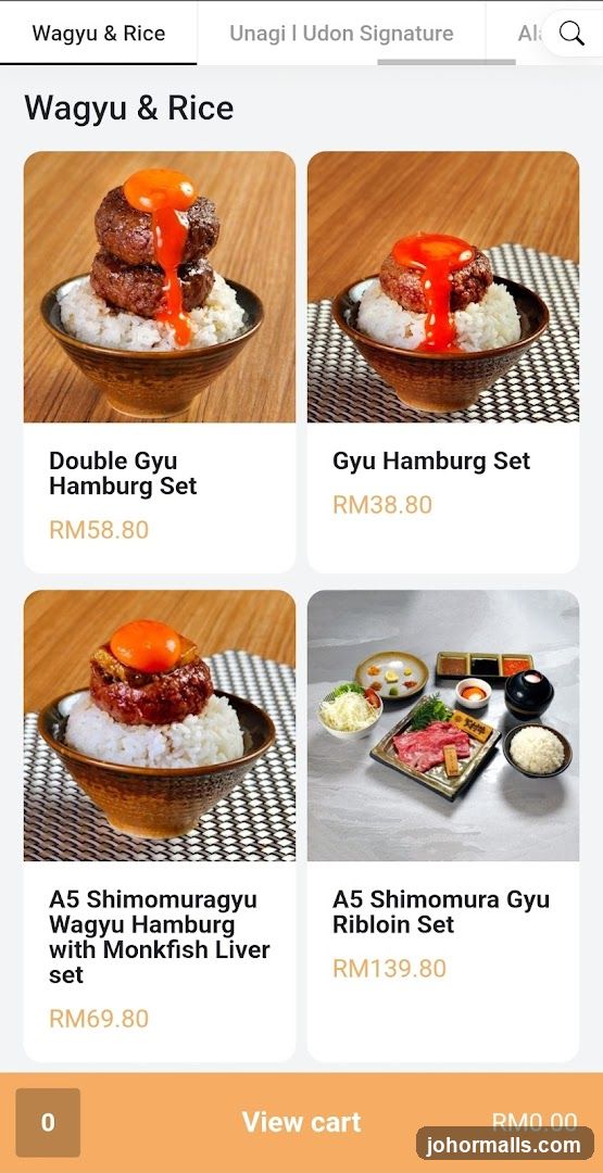 Wagyu & Rice Menu