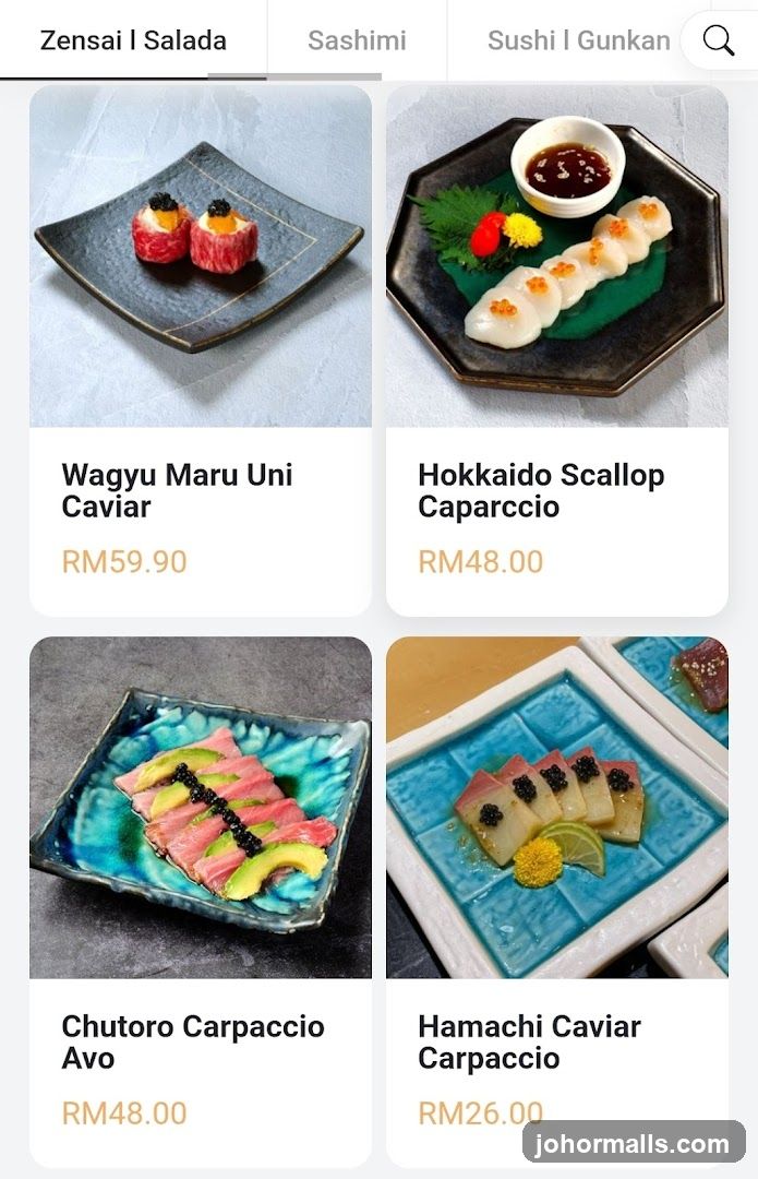 Salad and Sashimi Menu