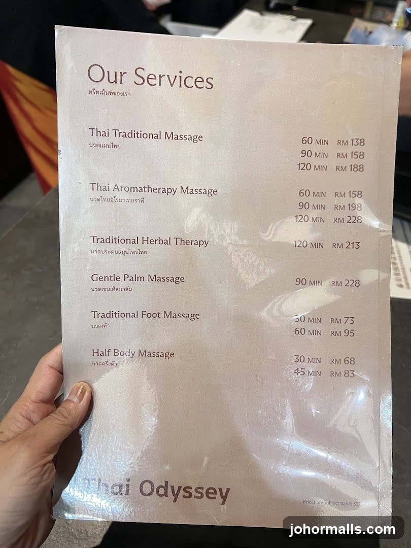 Thai Odyssey Services Menu