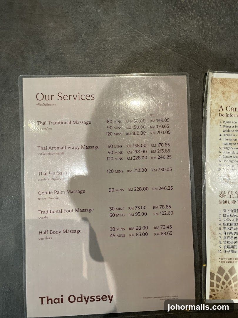 Thai Odyssey Services Menu