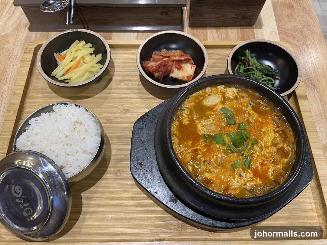 Korean meal served on wooden tray
