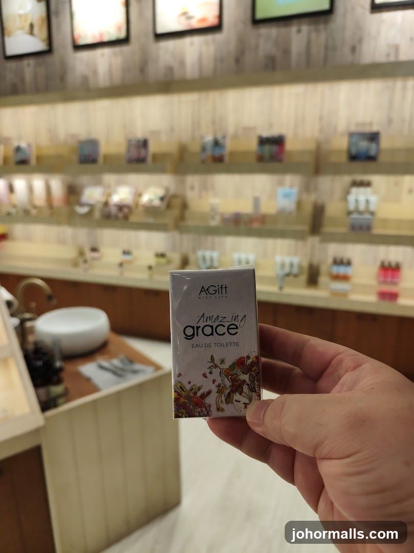 Hand holding perfume box in store