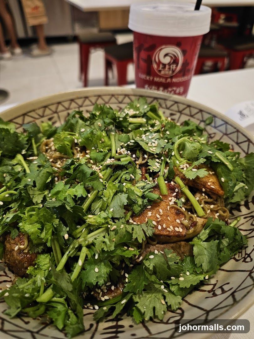 Noodle Dish with Drink
