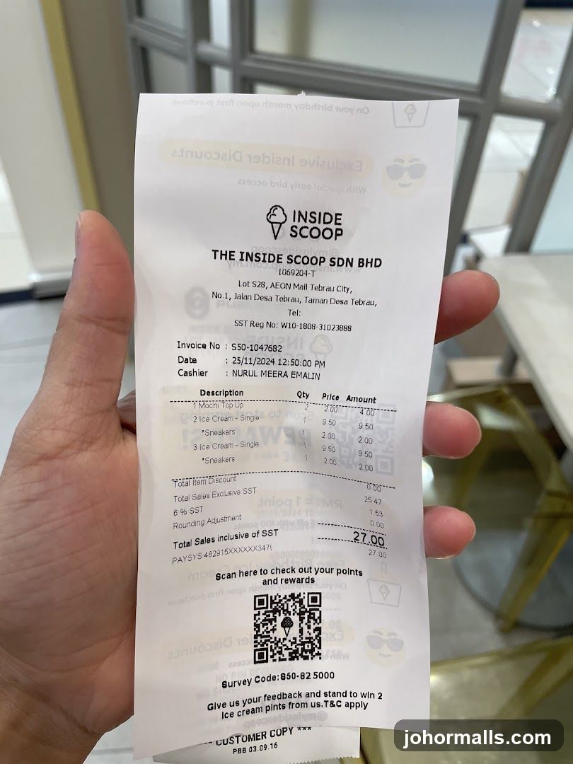 Inside Scoop Receipt
