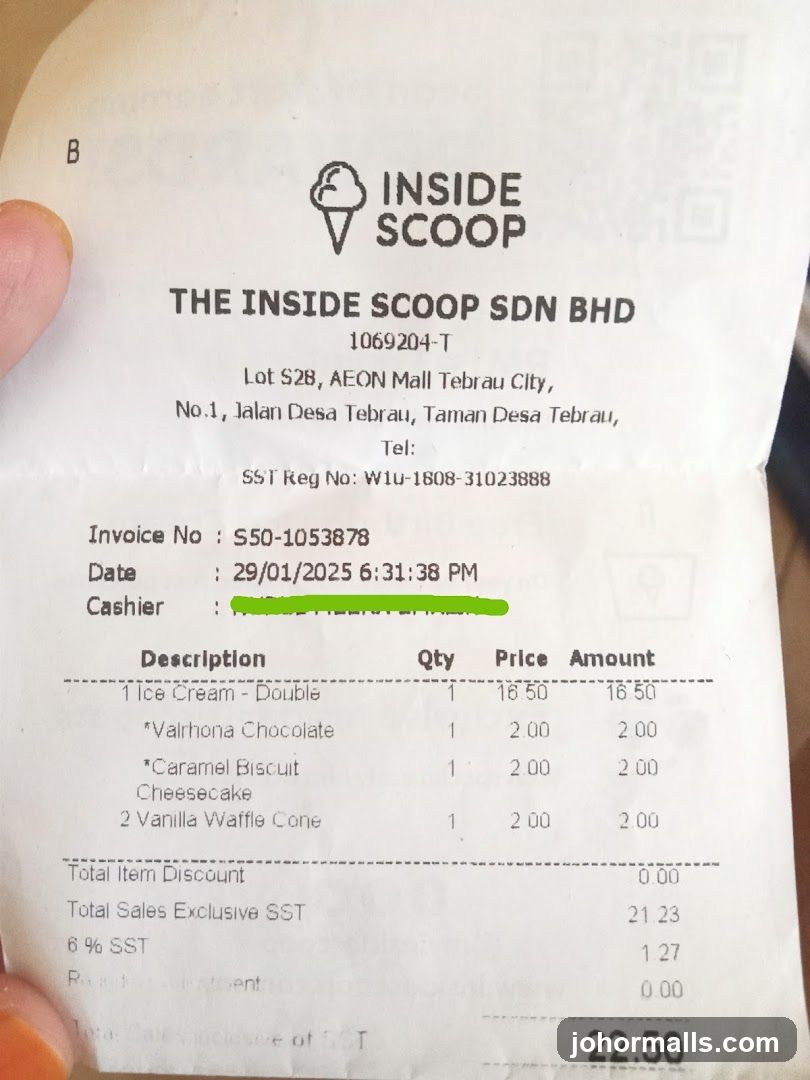 Inside Scoop Receipt