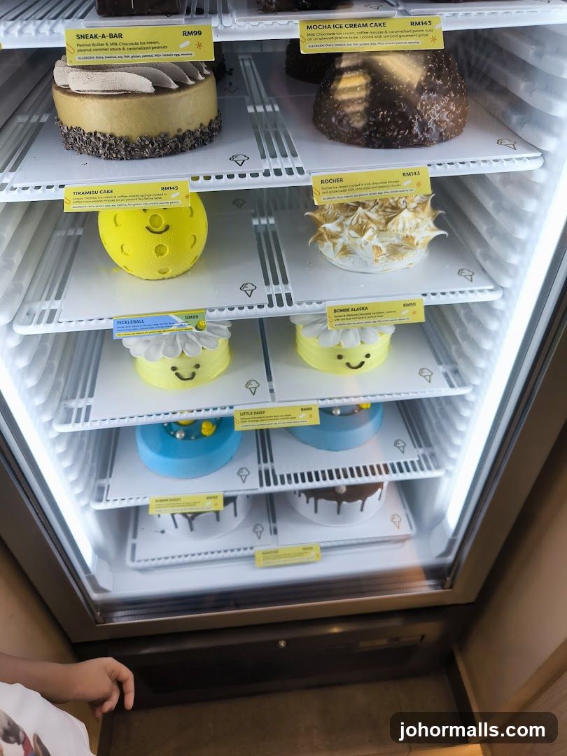 Cakes in a Refrigerator Display