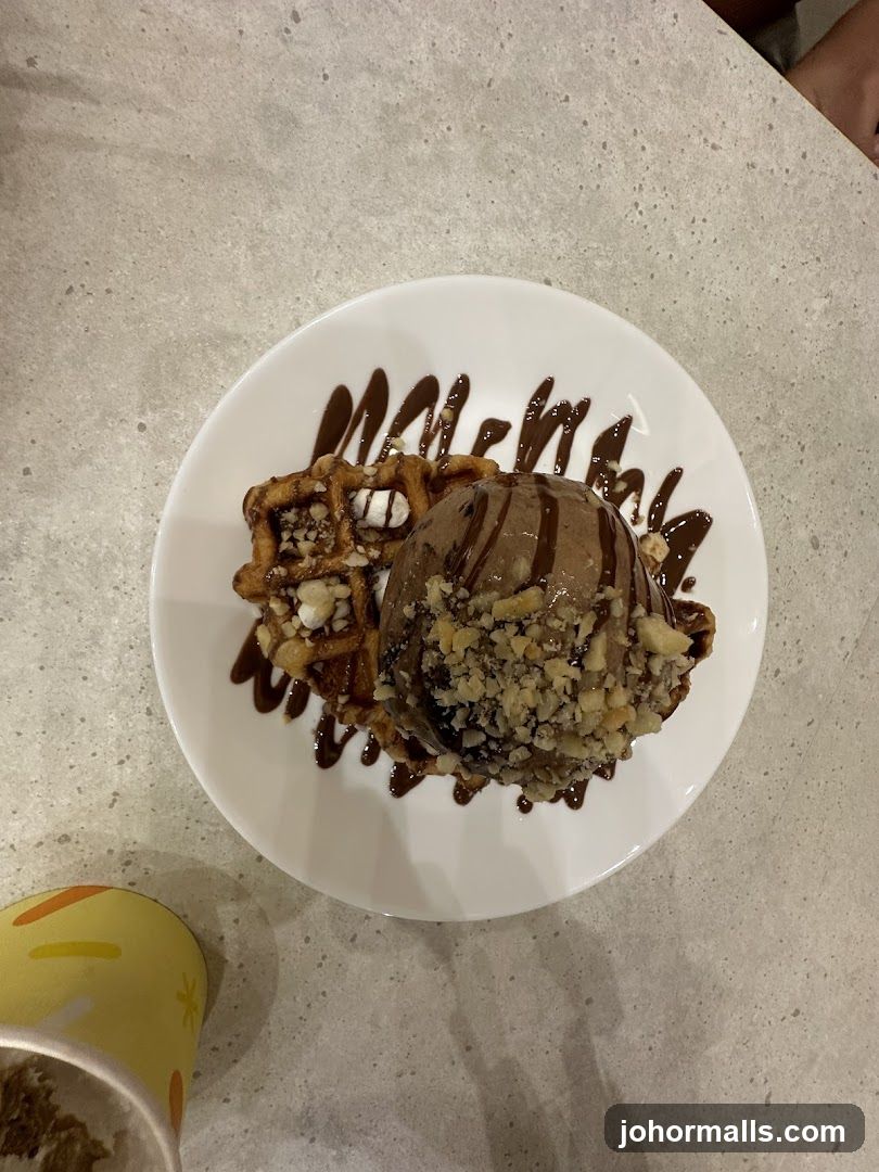 Chocolate waffle with ice cream