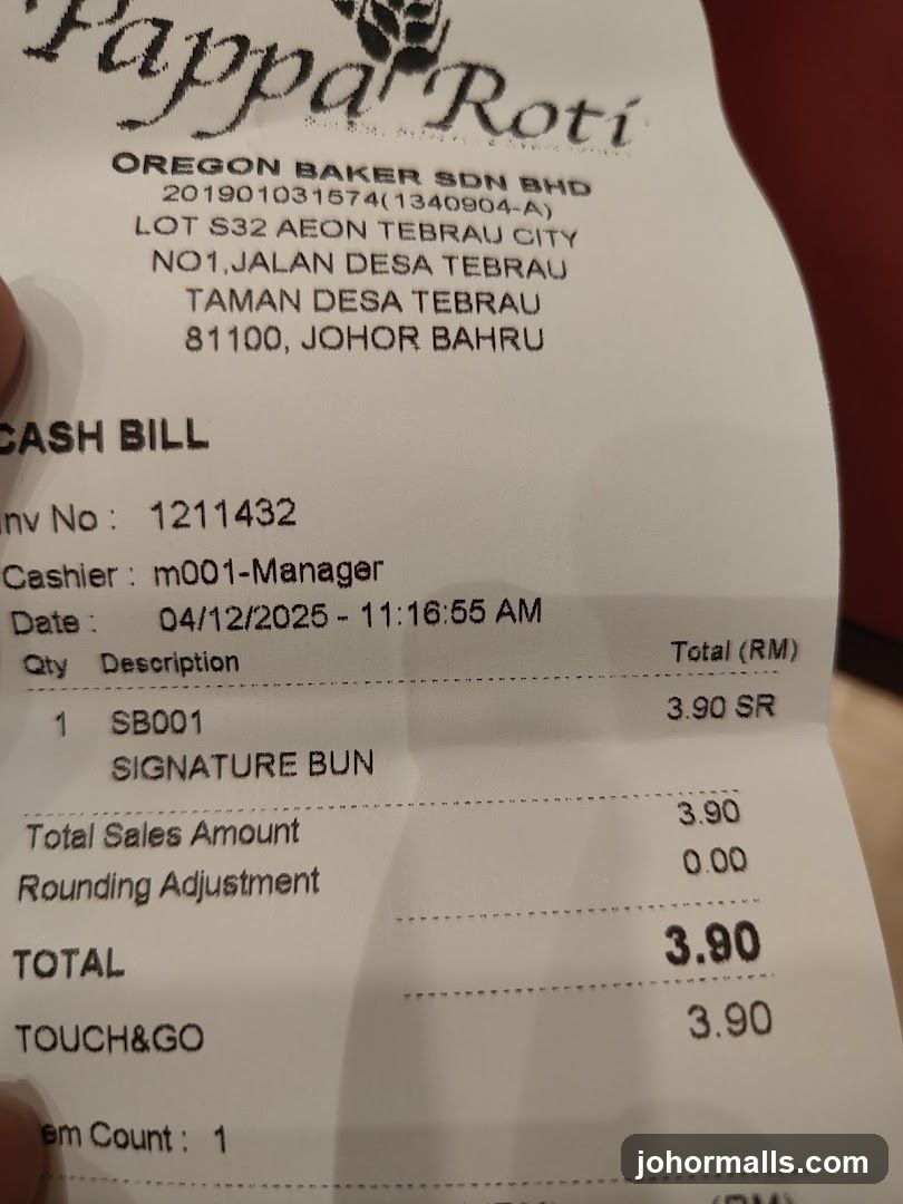 Pappa Roti Cash Bill