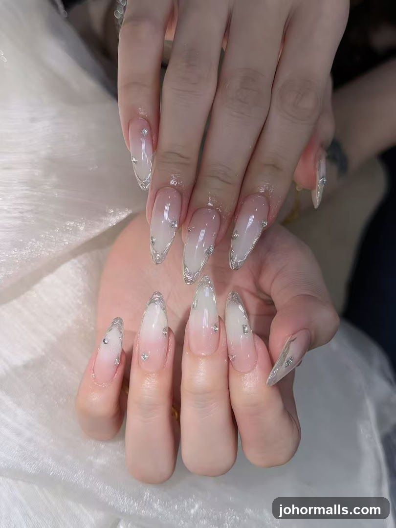 Ombre Nails with Rhinestones