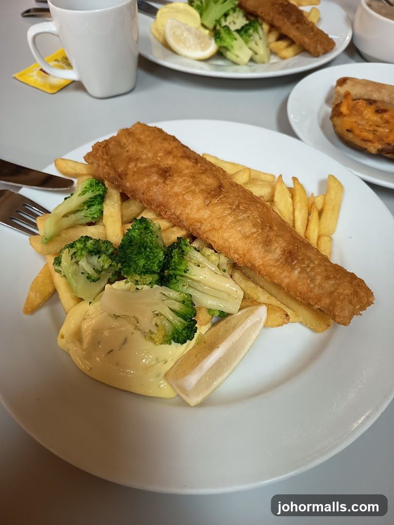 Fish and Chips with Broccoli and Sauce