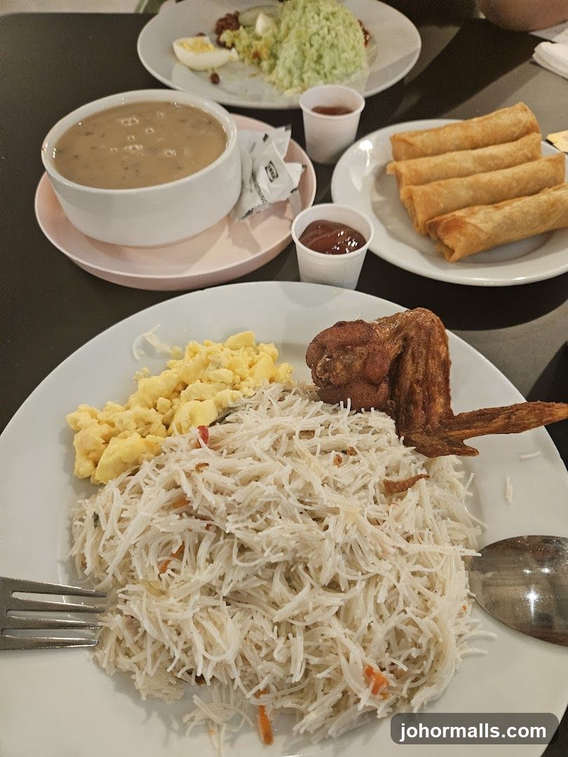 Meal with Spring Rolls and Soup