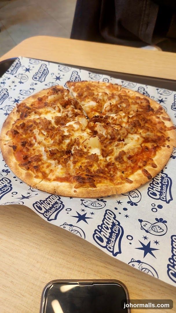 Pizza on branded paper