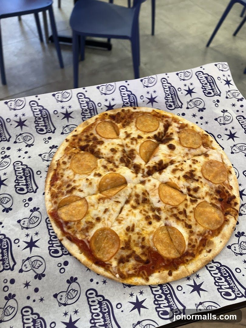 Pizza on branded paper