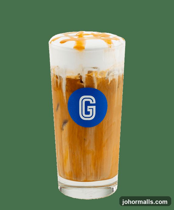 Iced Coffee with Cream and Caramel Drizzle