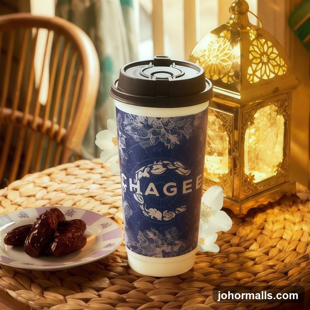 Coffee cup with dates and lantern