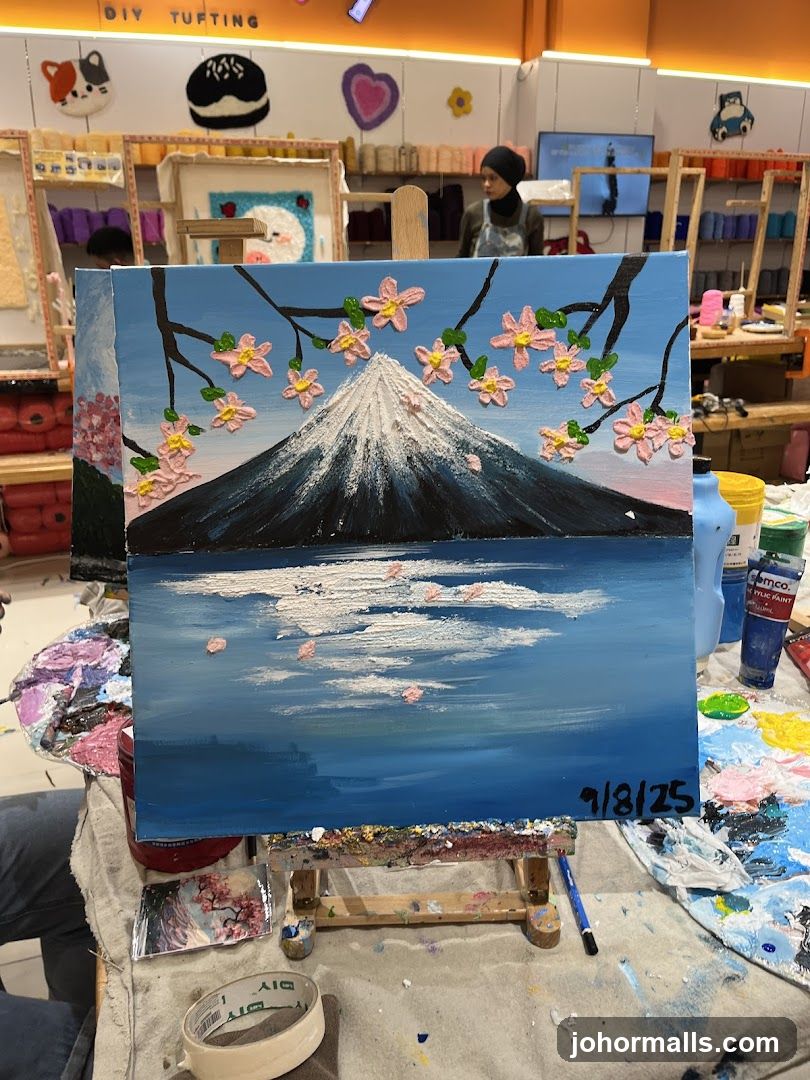 Painting of Mount Fuji with Cherry Blossoms