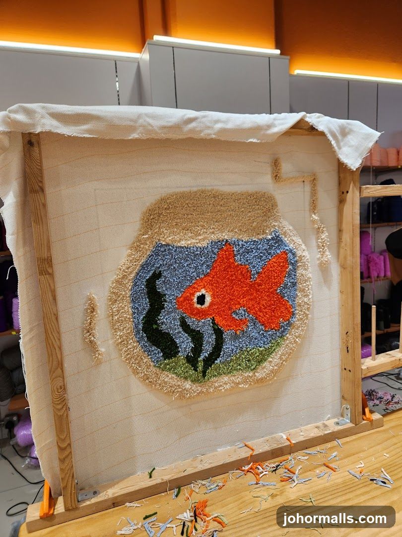 Punch Needle Art of a Goldfish in a Bowl