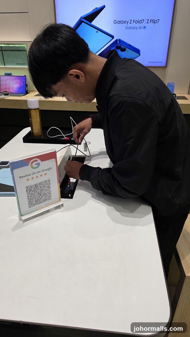 Customer interacting with electronics display