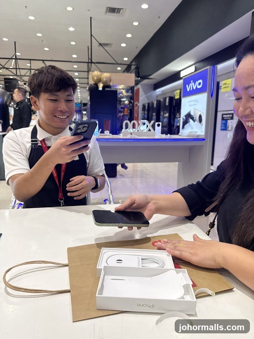 Customer and Salesperson with iPhone