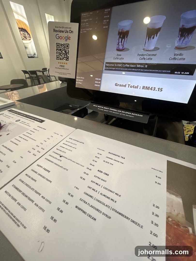 HWC Coffee Aeon Tebrau JB Order Screen and Menu