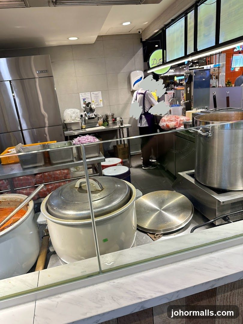 Kitchen counter with cooking pots