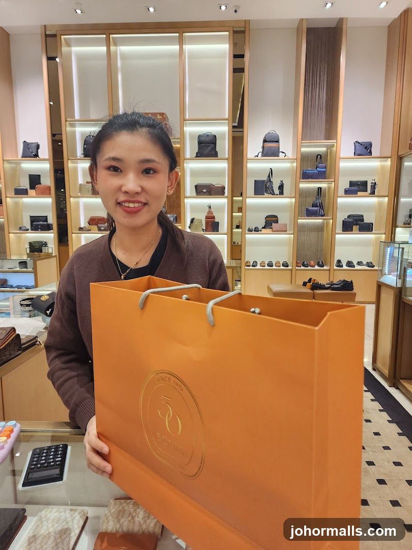 Woman holding a shopping bag in a store