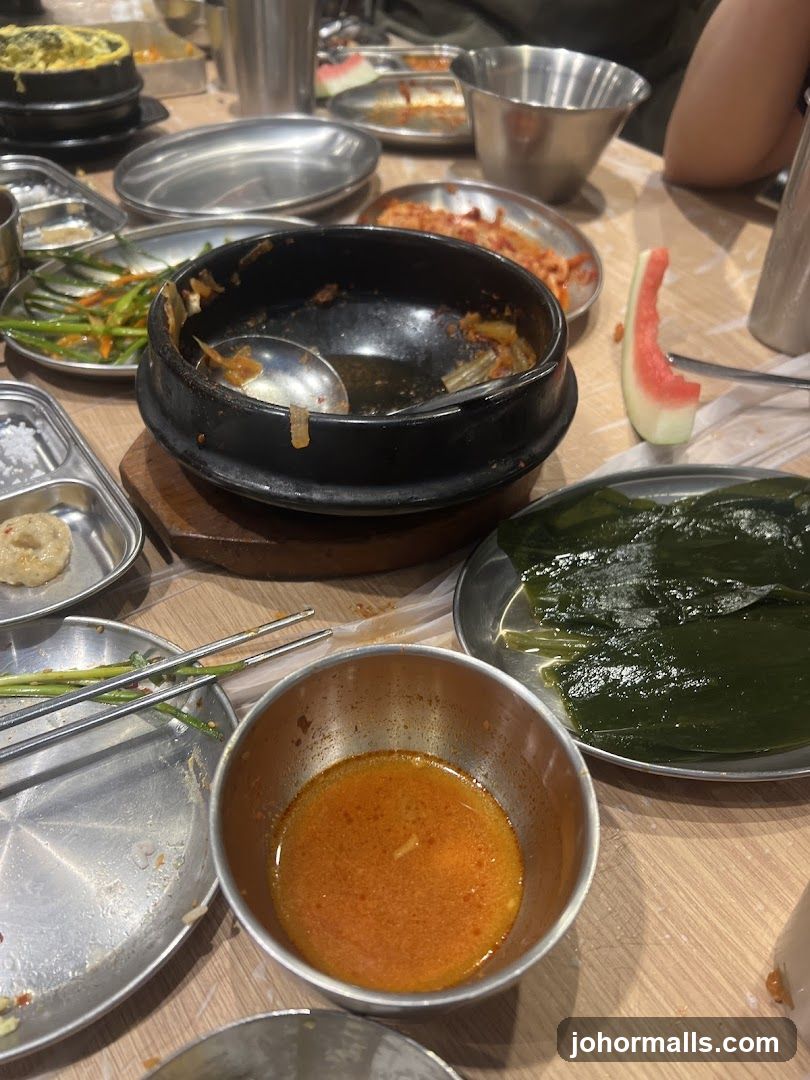 Table with Korean Food Remnants