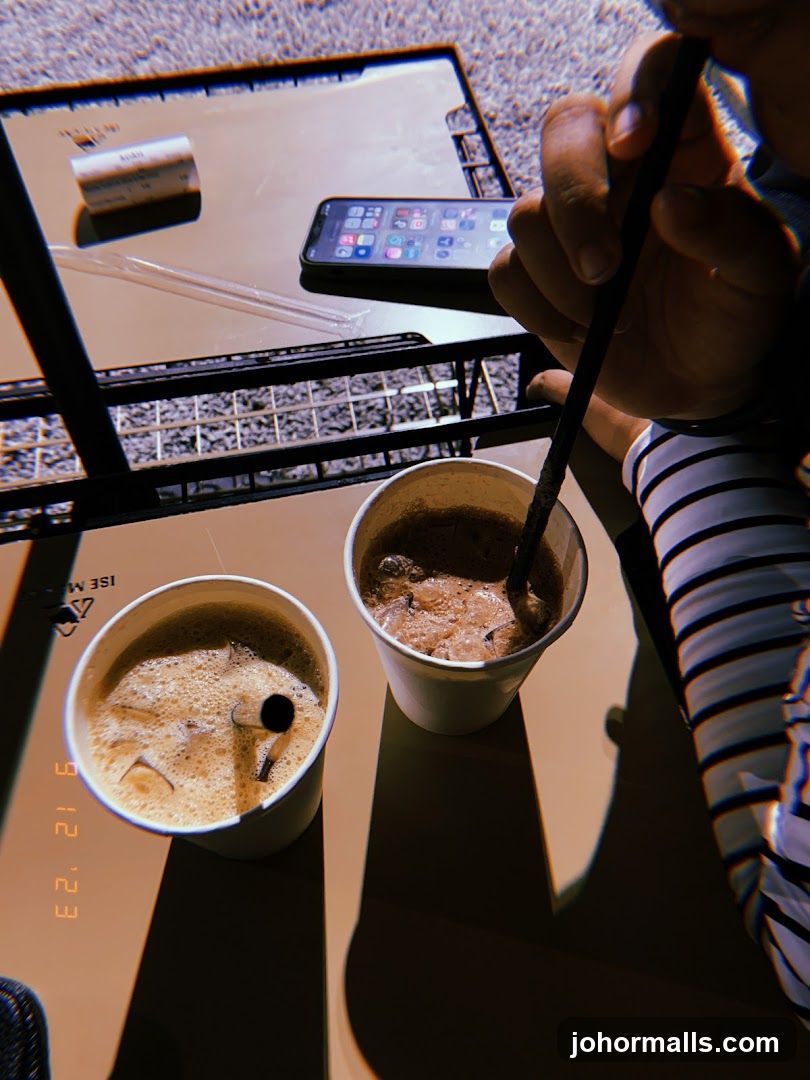 Two iced coffees on a table