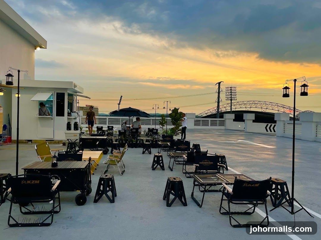 Rooftop cafe with sunset view