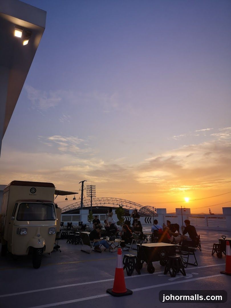 Rooftop cafe at sunset