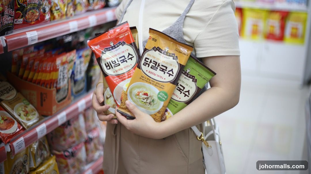 Person holding noodle soup packets