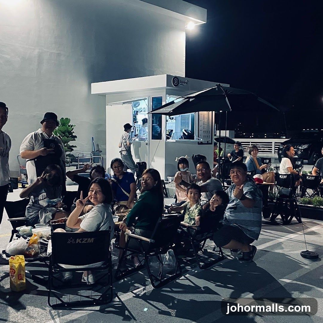 Outdoor gathering at a food stall