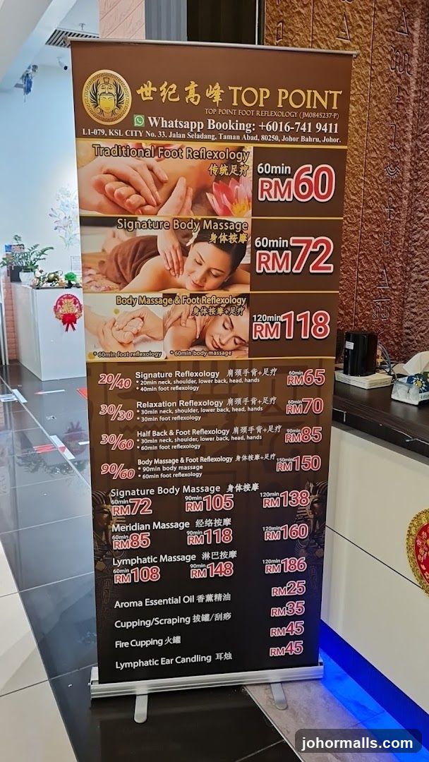 Top Point Foot Reflexology Menu