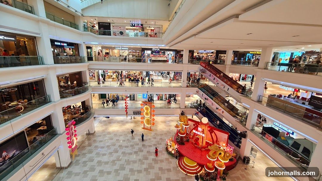 Mall Interior with Escalators and Shops