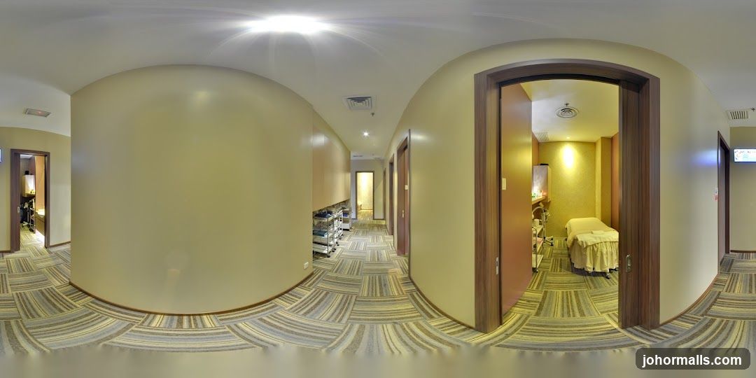 Spa hallway with treatment rooms
