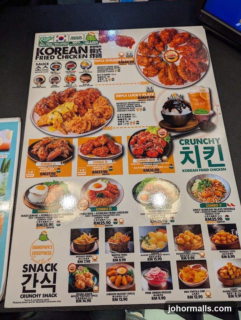 Crunchy Korean Fried Chicken Menu