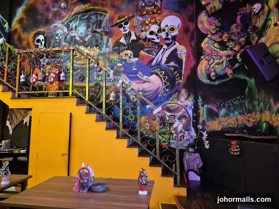 Vibrant interior with Day of the Dead murals