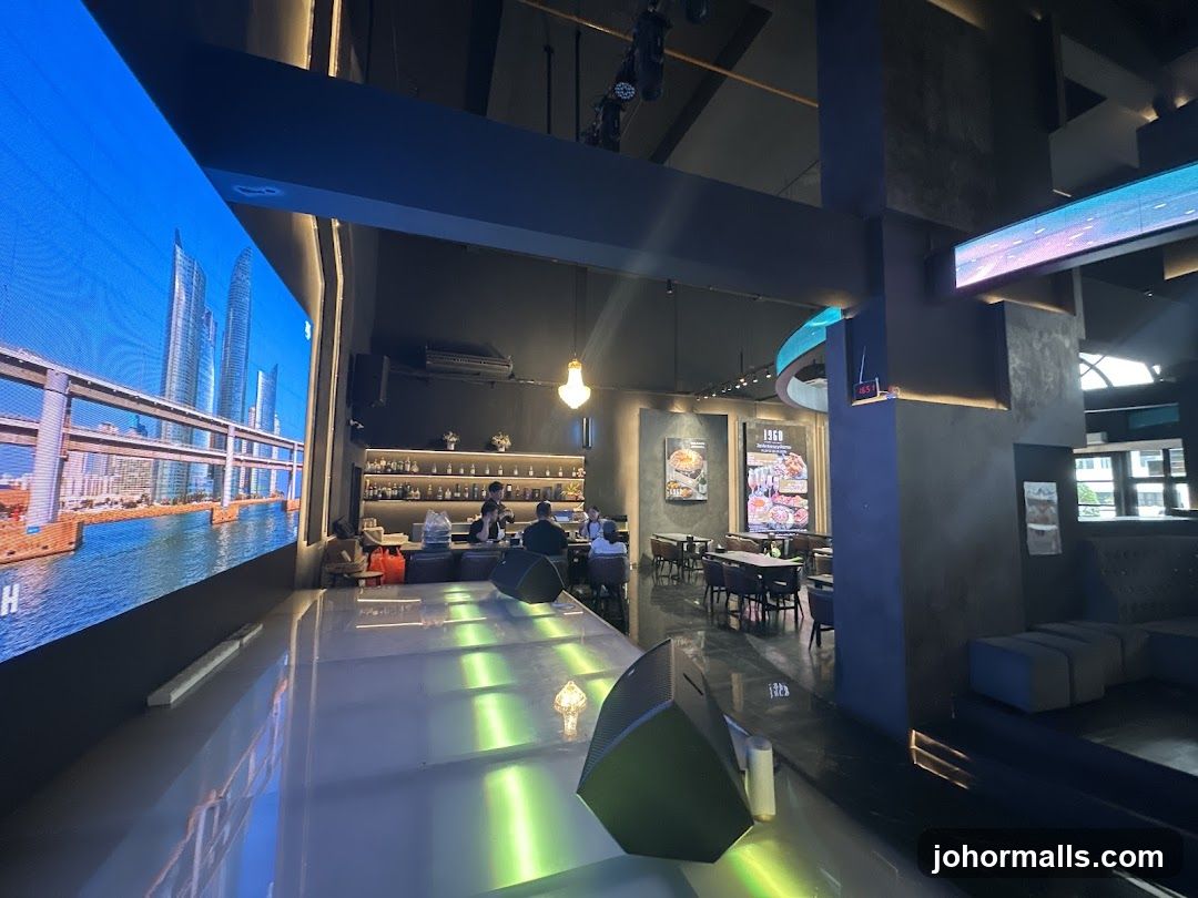 Modern Bar Interior with Large Screen