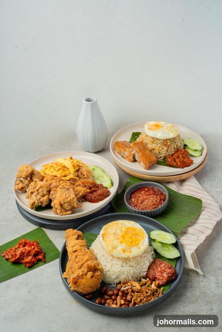 Three plates of Malaysian cuisine