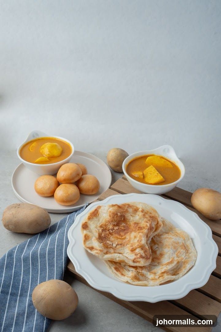 Roti Canai with Curry and Fried Buns