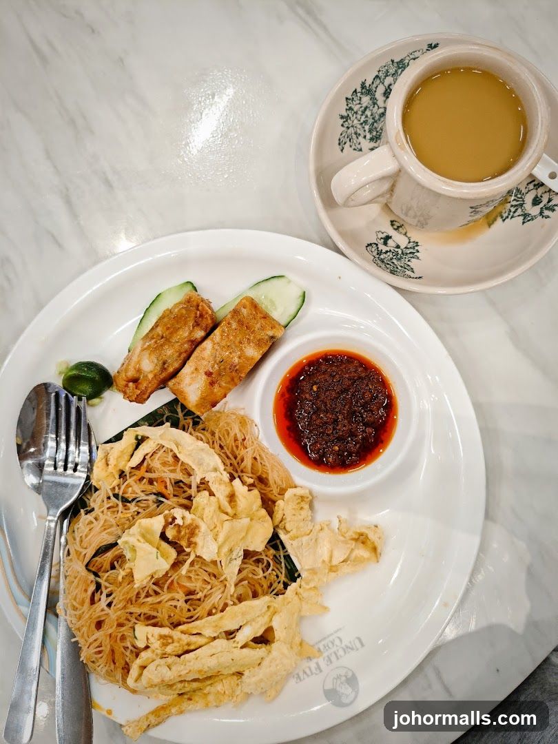 Noodles with Fried Fish and Coffee