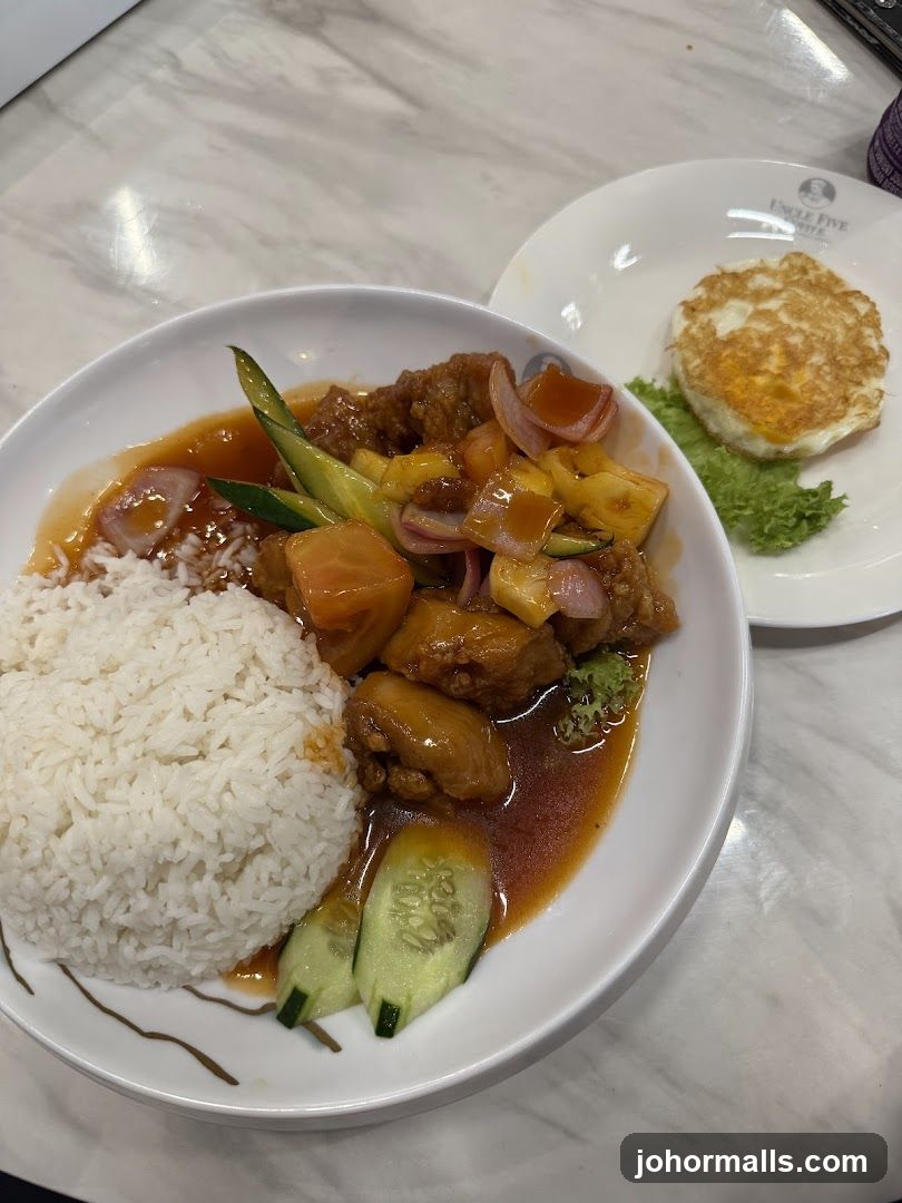 Sweet and Sour Dish with Rice and Fried Egg
