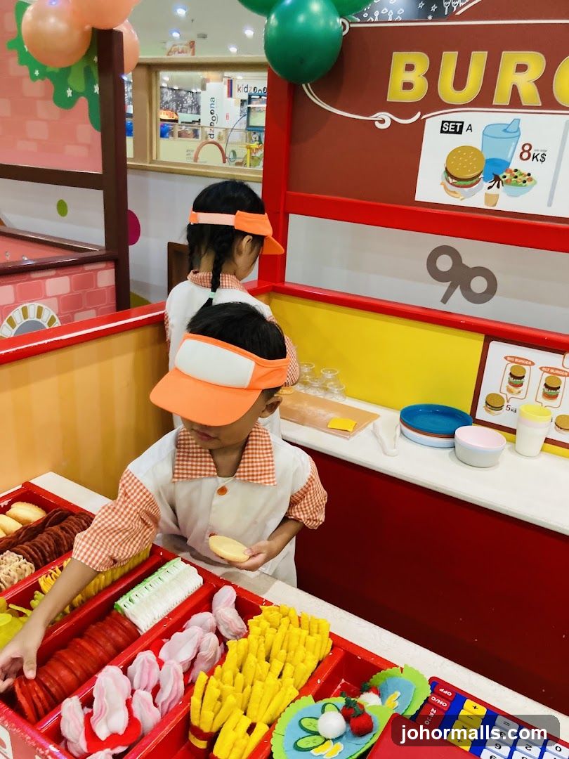 Children playing in a burger shop