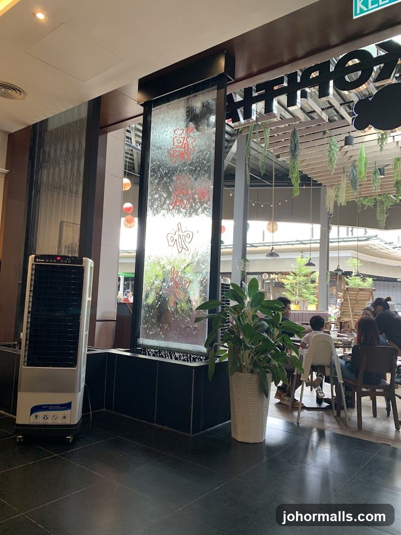 Indoor seating area with water feature