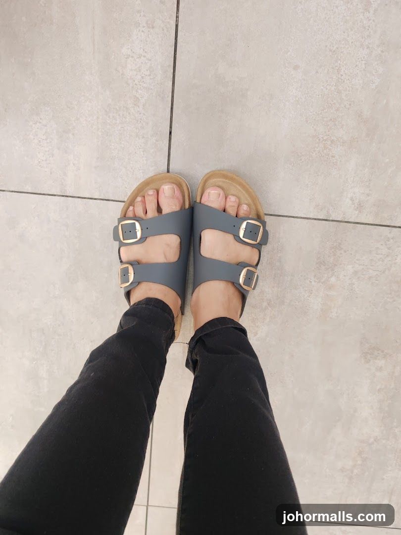 Gray Sandals on Tiled Floor